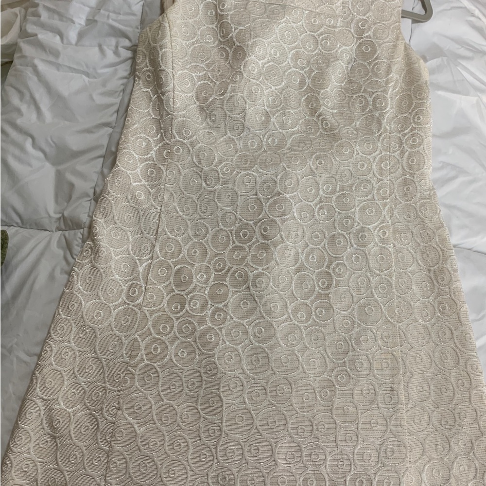 Nine West Gold Shimmering Textured Square Neck Party Dress